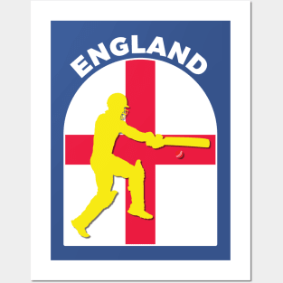 England Cricket Batsman England Flag Posters and Art